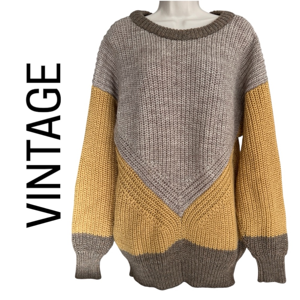 VINTAGE SWEATER 80s JAEGER London Chunky Oversized CrewNeck Geometric Wool